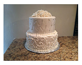 Small Fondant Wedding Cake With Quilted Pattern And Scroll Work