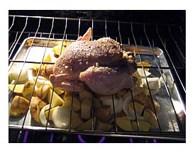 Roasting Pan Chicken Chicken On An Oven Rack Seasoned To Taste