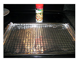 Baking Sheet With Foil, Place Cooling Rack Onto Sheet, And Spray With