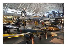 Steven F. Udvar Misty Center View over World War Two aviation wing, including Japanese planes and B 29 Enola Gay