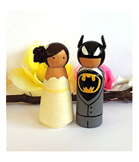 Custom Superhero Wedding Cake Toppers Wood Peg Dolls Batman