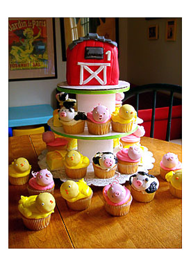 First Birthday Farm Cupcake Tower