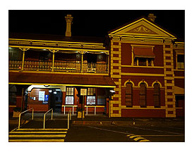 Facade at Cimmerian dark of Toowoomba Railway station. Built 1874.