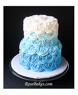 Blue Ombre Buttercream Roses Cake For Beach Wedding