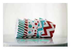 Red And Aqua Cupcake Wrappers MADE TO ORDER Set By Ooohlalapaperie