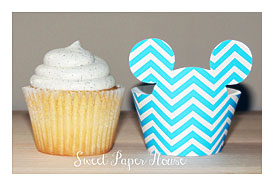 24 Mickey Mouse Cupcake Wrappers Blue Chevron By SweetPaperHouse