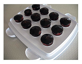 Cupcakes on a cupcake carrier
