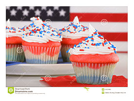Of Red White And Blue Cupcake With Cupcakes And Flag In Background