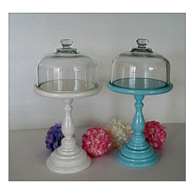 Aqua Blue Dessert Stand With Glass Dome By OrangeZebraDesigns