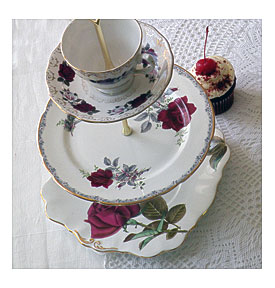 star of hearts vintage china tea stand
