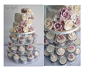 Lake District, Cumbria Vintage Roses & Lace Wedding Cupcake Tower
