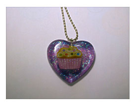 Cute Panda Designs Pink & Yellow Cupcake Resin Heart Pendant