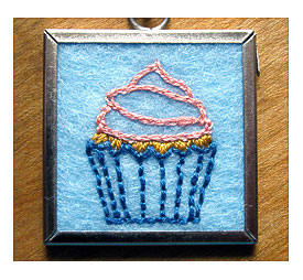 Embroidered Cupcake Pendant