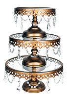 Antique Gold Crystal Beaded 18" High Cake Stand