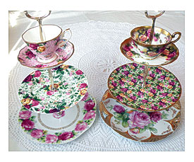 pink rose gold stands with majestic albert old country roses china plates