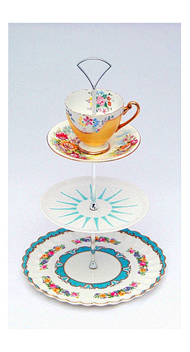 Mellowed china three tier cake stand with cup