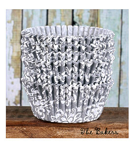 Gray Damask Cupcake Liners Silver Cupcake By Thebakersconfections