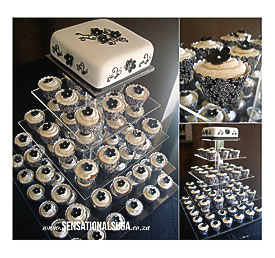 Cake And Cupcakes With Flower And Damask Couture Cupcake Wrappers