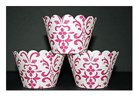 Hot Pink White Damask Cupcake Wrappers Holder By CupcakeExpress