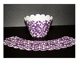Standard Purple White Damask Cupcake Wrappers By CupcakeExpress