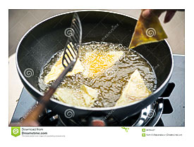 Dough Sheet Deep Frying In Very Hot Oil. Stock Photo Image 60765927