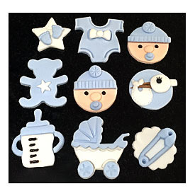 Edible Icing Baby Boy Themed Cupcake Cake Toppers Christening