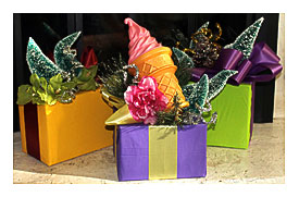 Happy Holidays Gift Wrapped Boxes And Fancy Cakes