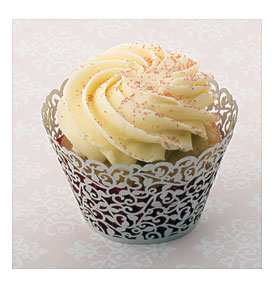 Cupcake Wrappers, Filigree Light Silver Laser Cut Cupcake Wrappers