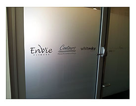 Envie Frosted Glass Signs On Site