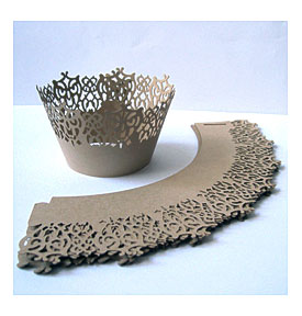 12 Lt Brown Paper Laser Cupcake Wrappers Pearlized