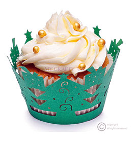 Christmas Cupcake Decoration Wrappers Xmas Gold Green White Silver Red