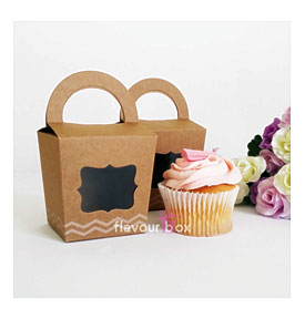 40x Kraft Single Cupcake Boxes With Handle Vintage By Flavourbox