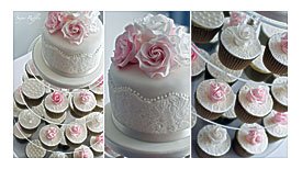 And The Lake District, Cumbria Pink Roses & Lace Cupcake Tower