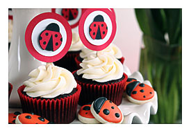 Cupcake Stand With Adorable Tiny Ladybug Cookies From Sweet Sugar