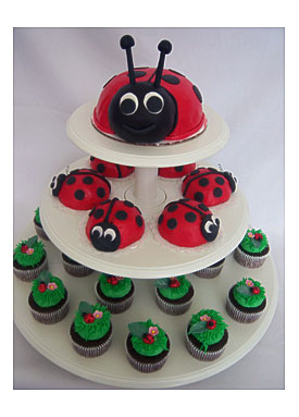 Ladybug Cake, 3"chocolate Mini Ladybugs, And Chocolate Cupcakes