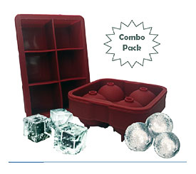 Combo Large Square & Round Ice Cube Mold Silicone Tray Jumbo Giant