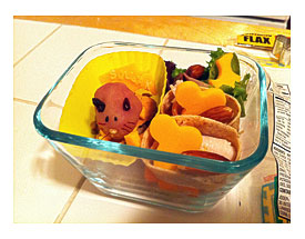 Delicious marzipan mouse and turkey wrap bento