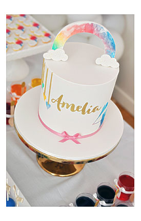 Rainbow Party Cake Is A Single Tier, Deep Cake Featuring Boho Rainbow