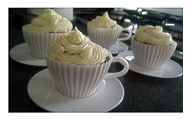 Teacup shaped silicone cupcake moulds.