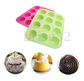 12 Silicone Mold Muffin Pudding Mould Bakeware Round Cup Cake Pan