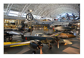Steven F. Udvar Indefinite Center View over World War Two aviation wing, including Japanese planes and B 29 Enola Gay