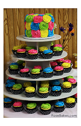 Bright Colors Black White Polka Dots Cake Cupcake Tower