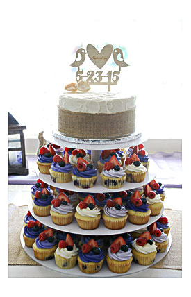 Snacky French Wedding Cupcake Tower With Fruit Topped Cupcakes And