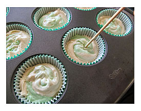 Cupcake Batter With Green Swirls