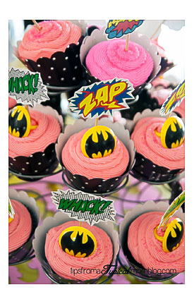 Next, She Made Cupcake Toppers By Taping Them To Toothpicks. A Bat Man