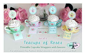 AAartz Tea Cups Printable Cupcake Wrappers Tea By DetourDuJour