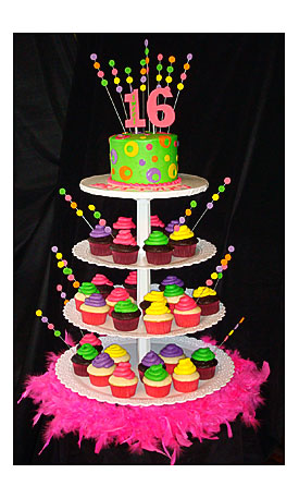 Sweet 16 Cupcakes Neon Cupcake Tower Birthday Cake Ideas #sweet16