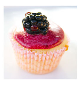 CosmoCookie Mini Vanilla Cupcakes With Blackberry Frosting