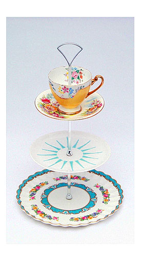 Vintage china three layer cake stand with cup