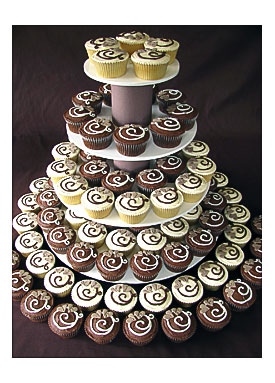 Brown White Monogram Wedding Cupcake Tower